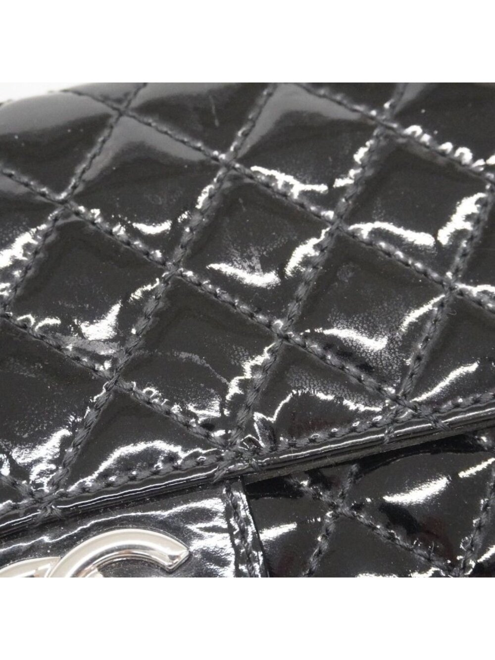Chanel Shoulder Wallet Quilted Patent Leather Black Silver - Picture 10 of 10